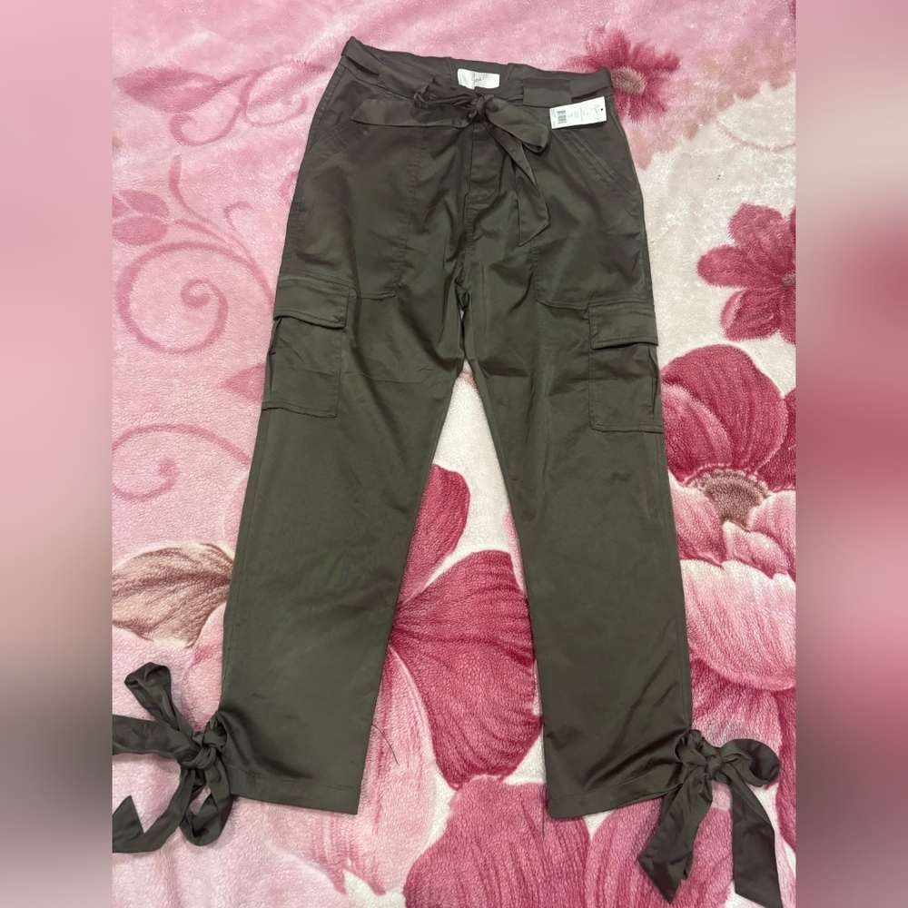 Olive Green Cargo Pants with Tie Details